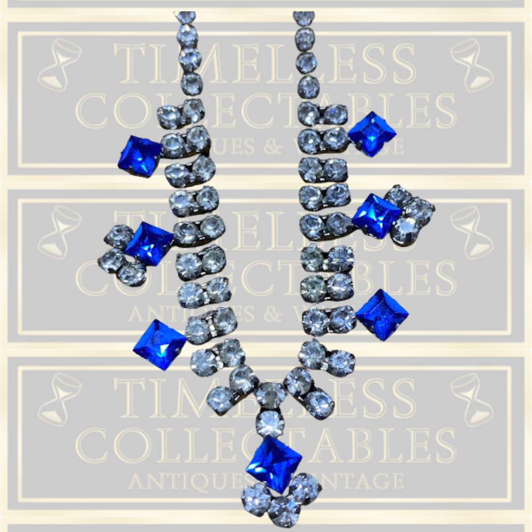 Vintage Crystal Clear Electric Blue Crystal Choker