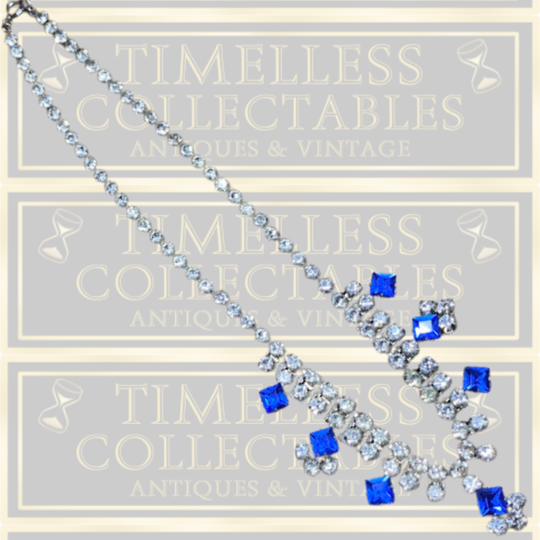 Vintage Crystal Clear Electric Blue Crystal Choker