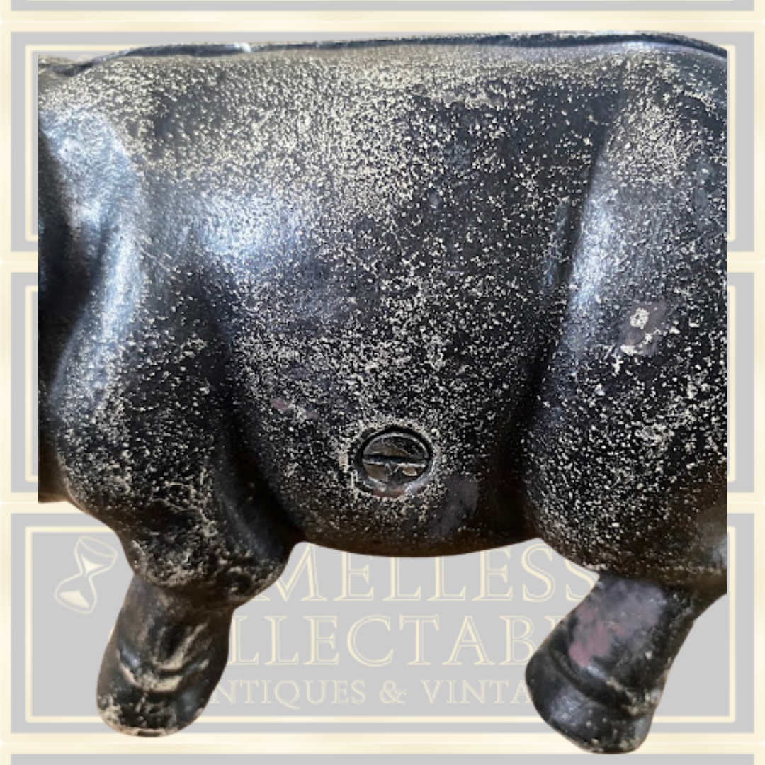 Vintage Cast Iron Black Pig Piggy Bank Money Box