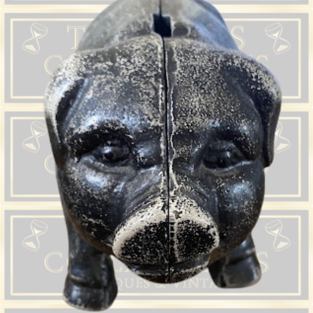 Vintage Cast Iron Black Pig Piggy Bank Money Box