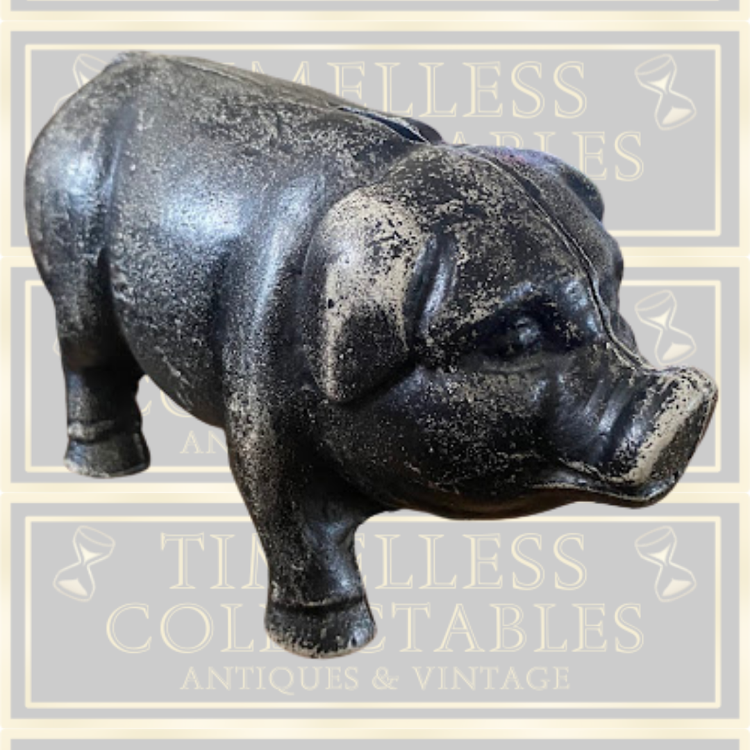 Vintage Cast Iron Black Pig Piggy Bank Money Box