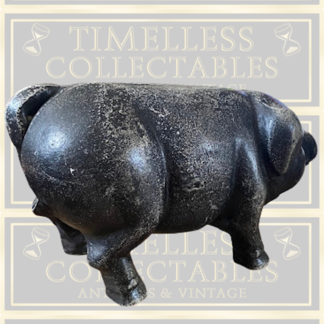 Vintage Cast Iron Black Pig Piggy Bank Money Box