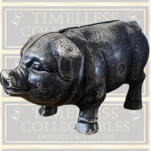Vintage Cast Iron Black Pig Piggy Bank Money Box