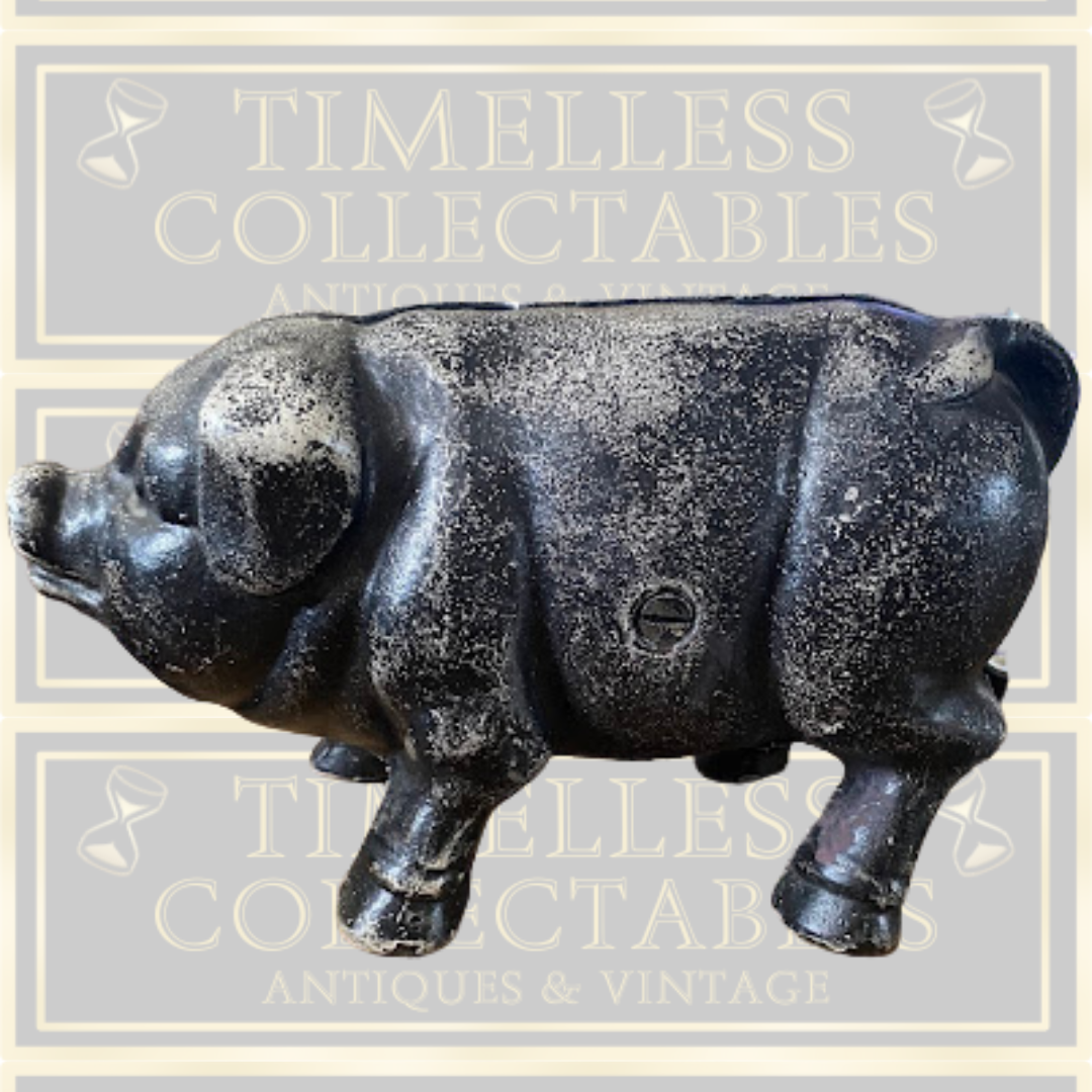 Vintage Cast Iron Black Pig Piggy Bank Money Box