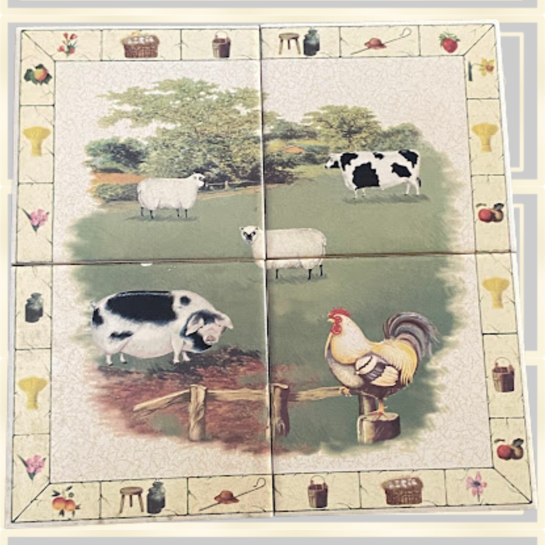 Farm Yard Ceramic Kitchen Country Animal Scene Tile