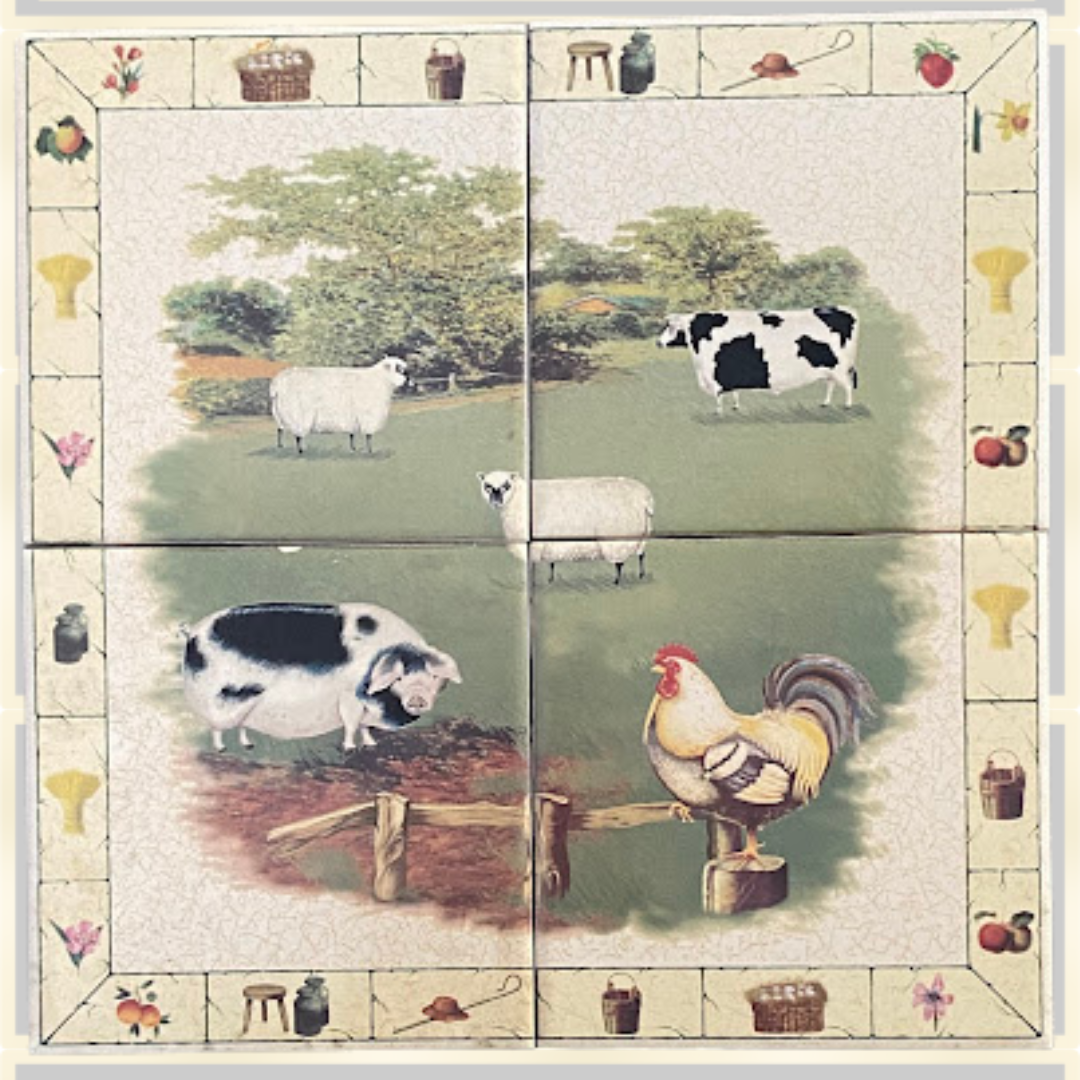 Farm Yard Ceramic Kitchen Country Animal Scene Tile