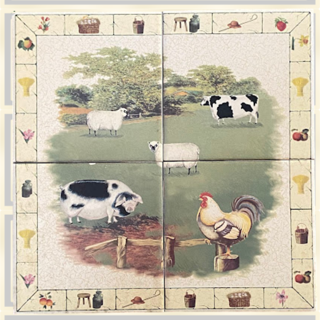 Farm Yard Ceramic Kitchen Country Animal Scene Tile