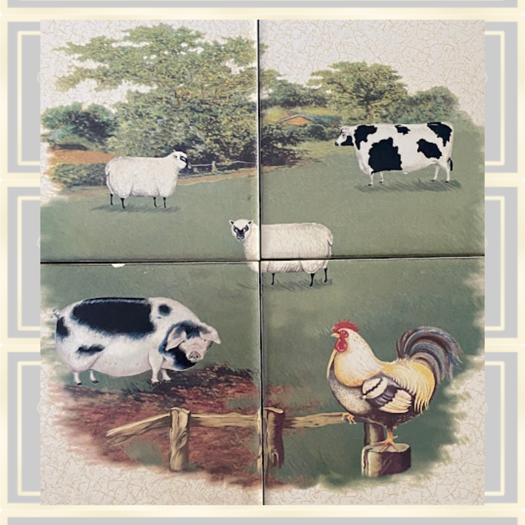 Farm Yard Ceramic Kitchen Country Animal Scene Tile