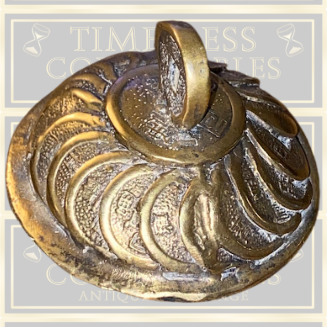 Antique Brass Engraved Chinese Coin Teapot