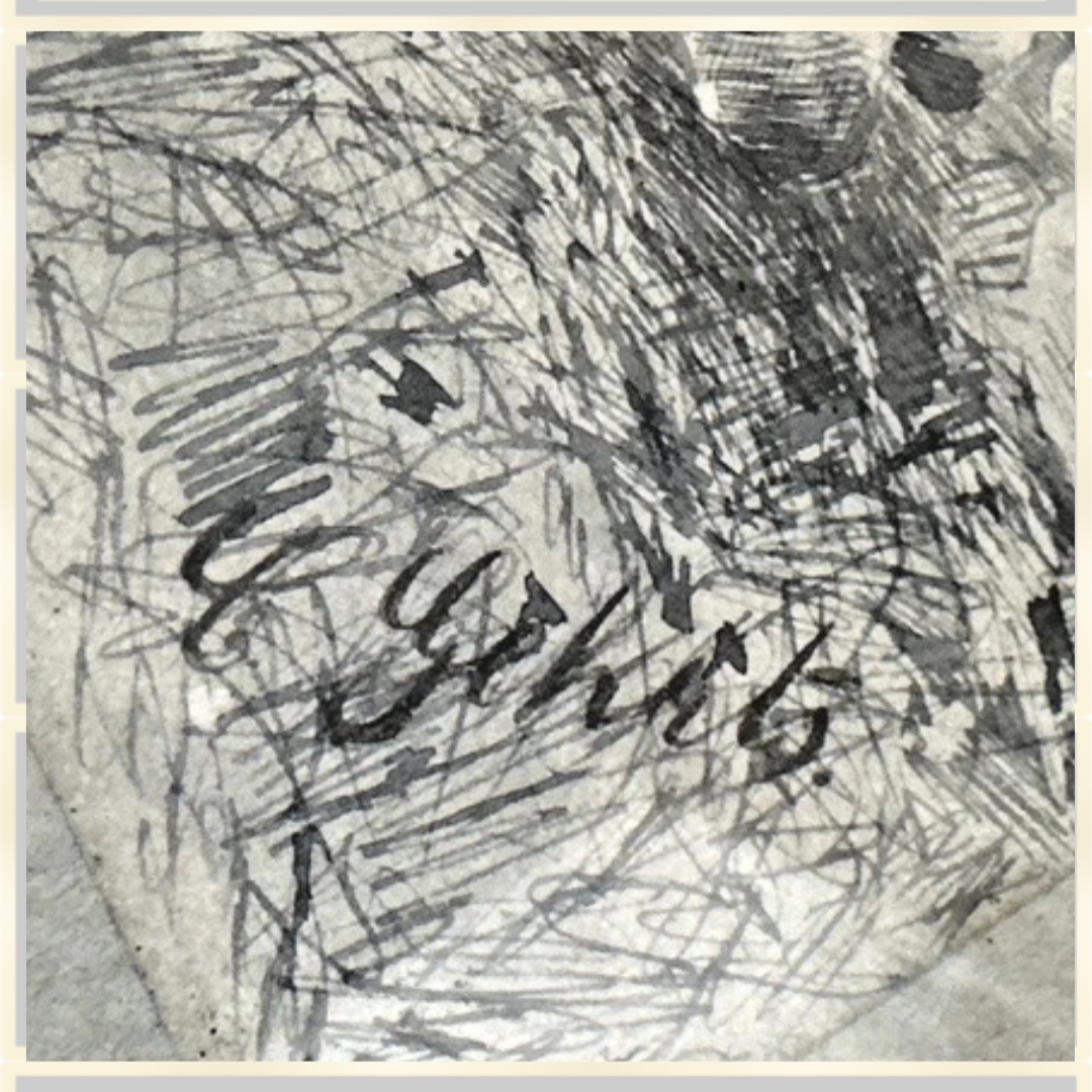 Antique Original Signed Pen & Ink Drawing Carl Karl Gehrtz