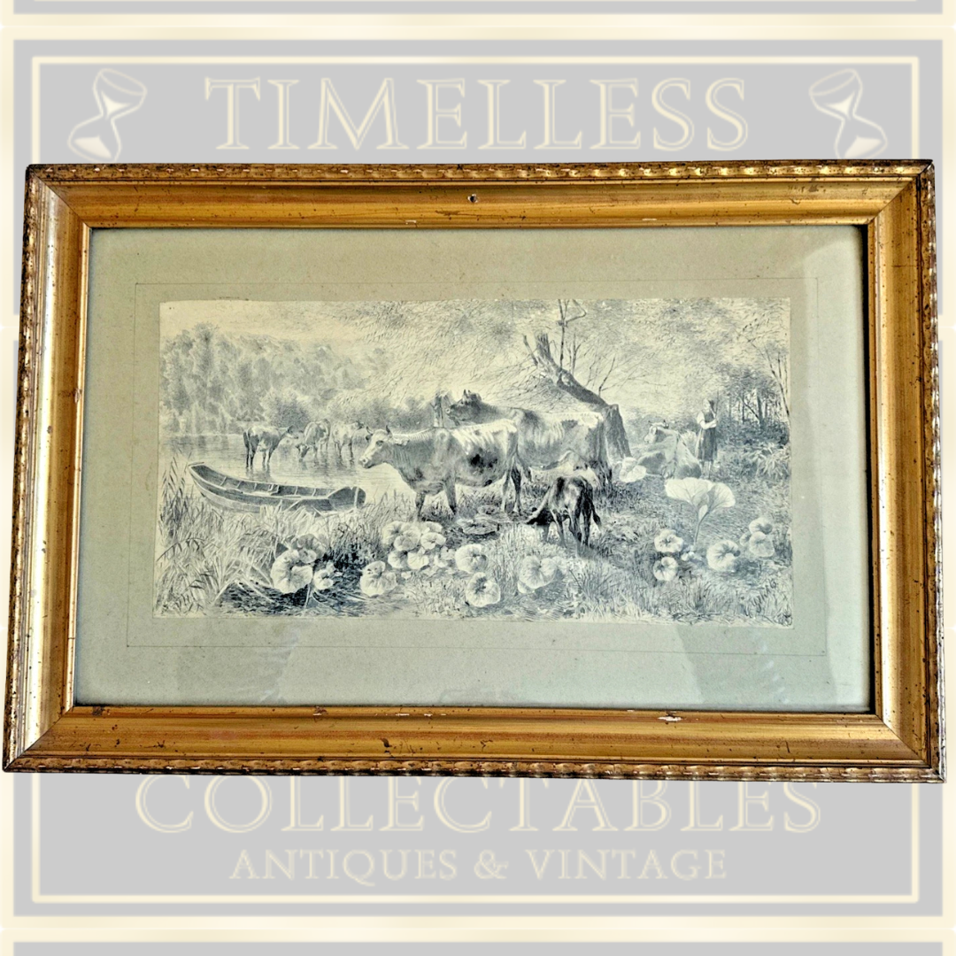 Antique Original Signed Pen & Ink Drawing Carl Karl Gehrtz