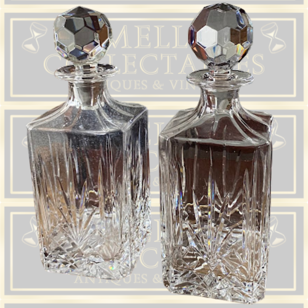 Vintage Crystal Two-Bottle Tantalus Wood Case