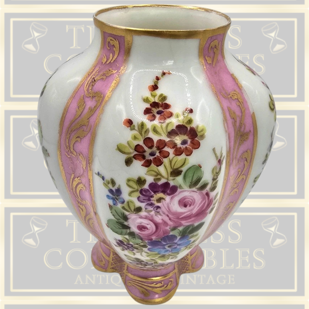 Antique Sevres Pink Porcelain Hand Painted Floral Vase