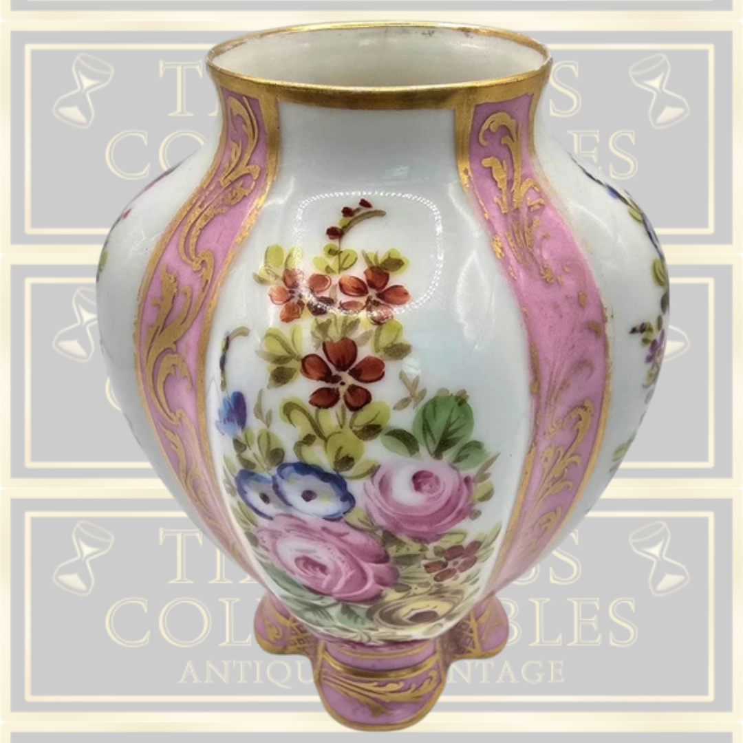 Antique Sevres Pink Porcelain Hand Painted Floral Vase