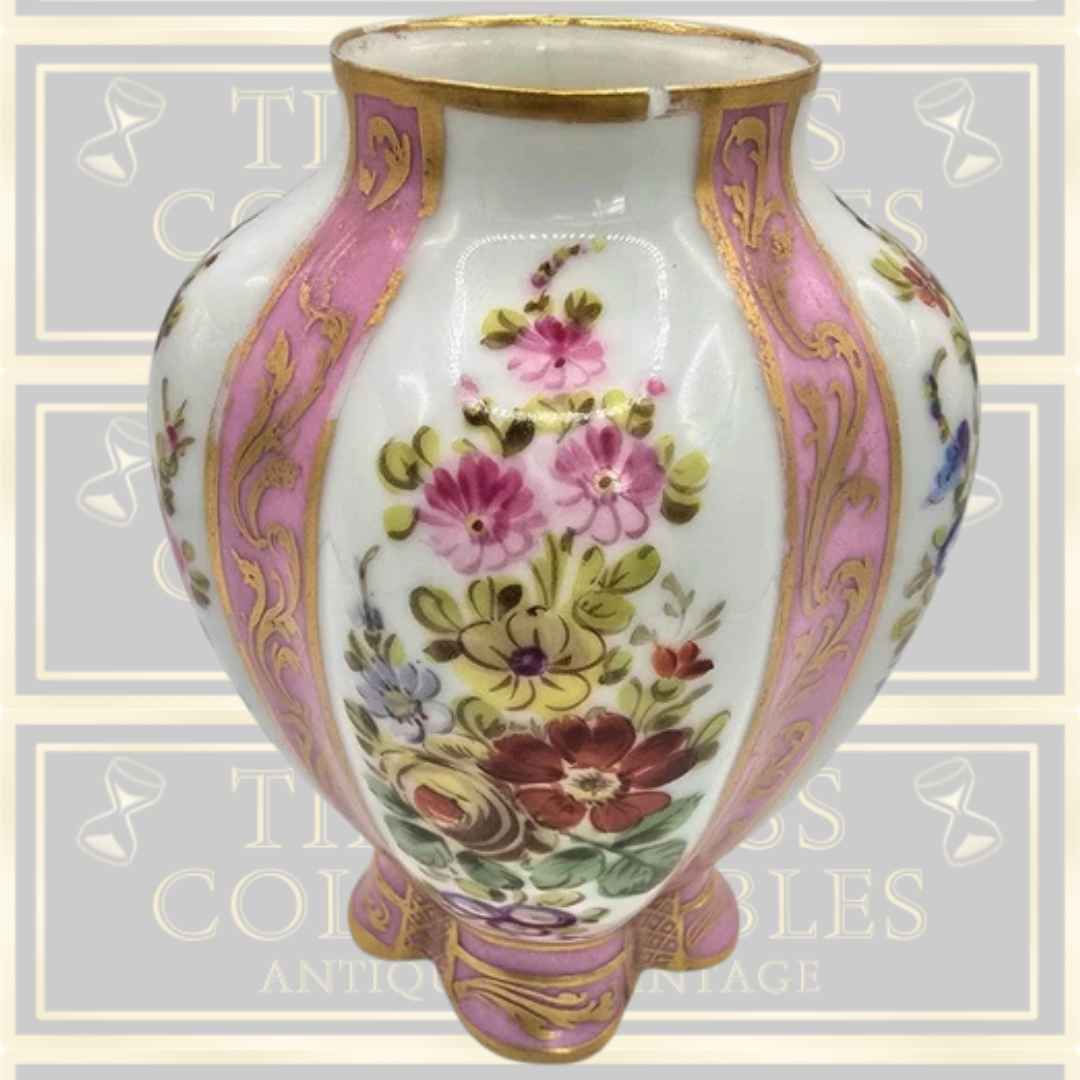 Antique Sevres Pink Porcelain Hand Painted Floral Vase