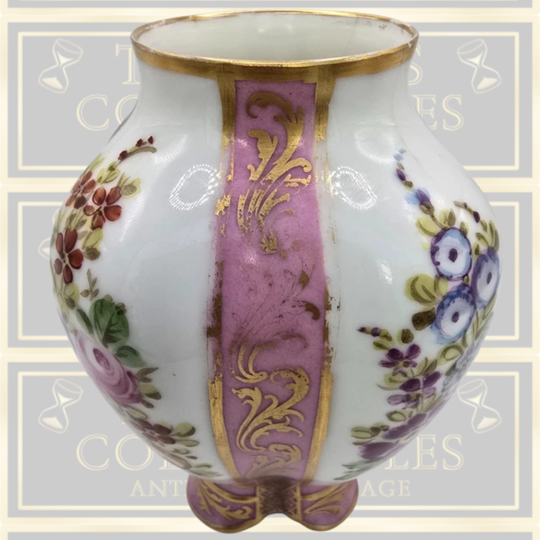 Antique Sevres Pink Porcelain Hand Painted Floral Vase