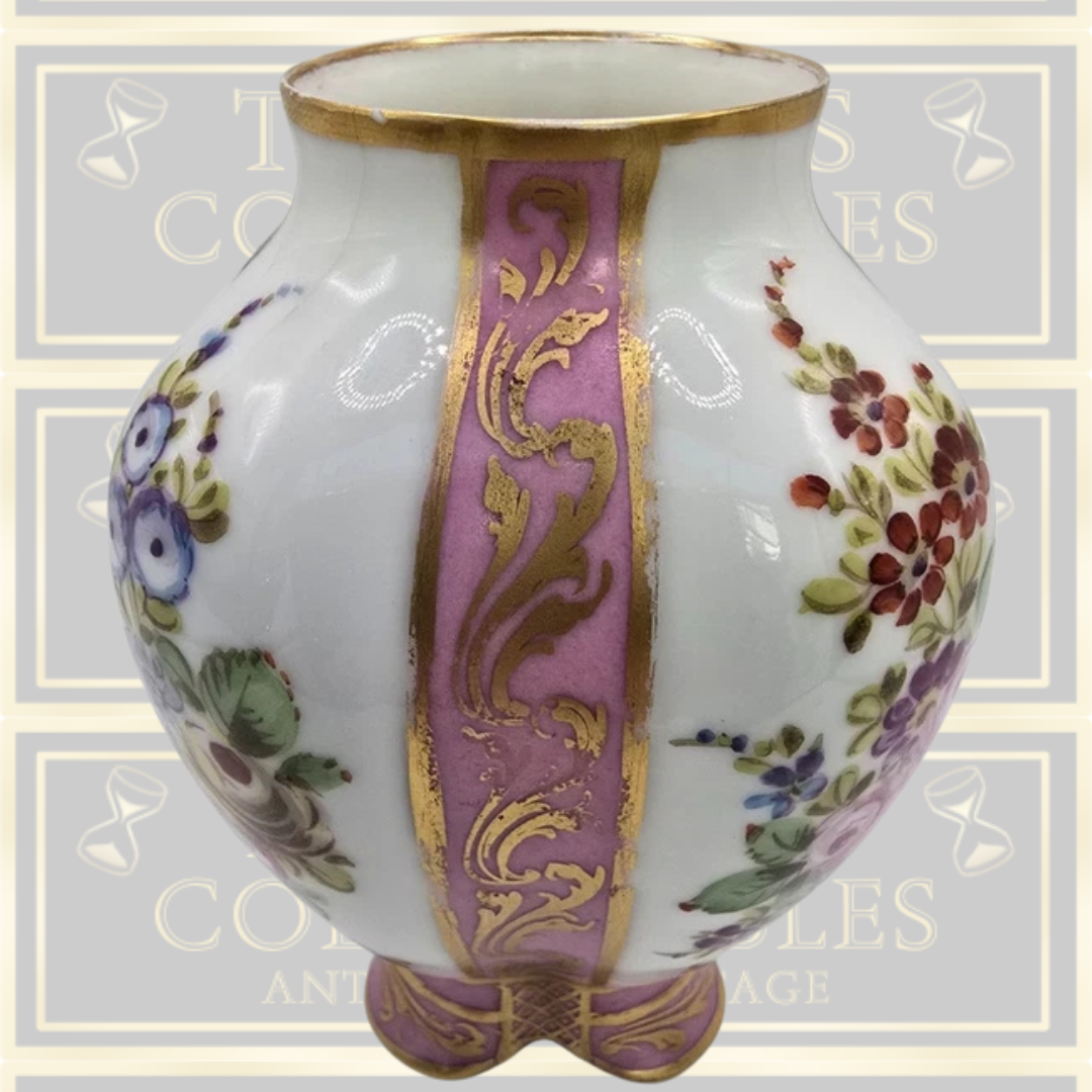 Antique Sevres Pink Porcelain Hand Painted Floral Vase