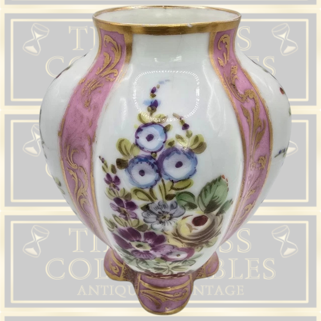 Antique Sevres Pink Porcelain Hand Painted Floral Vase