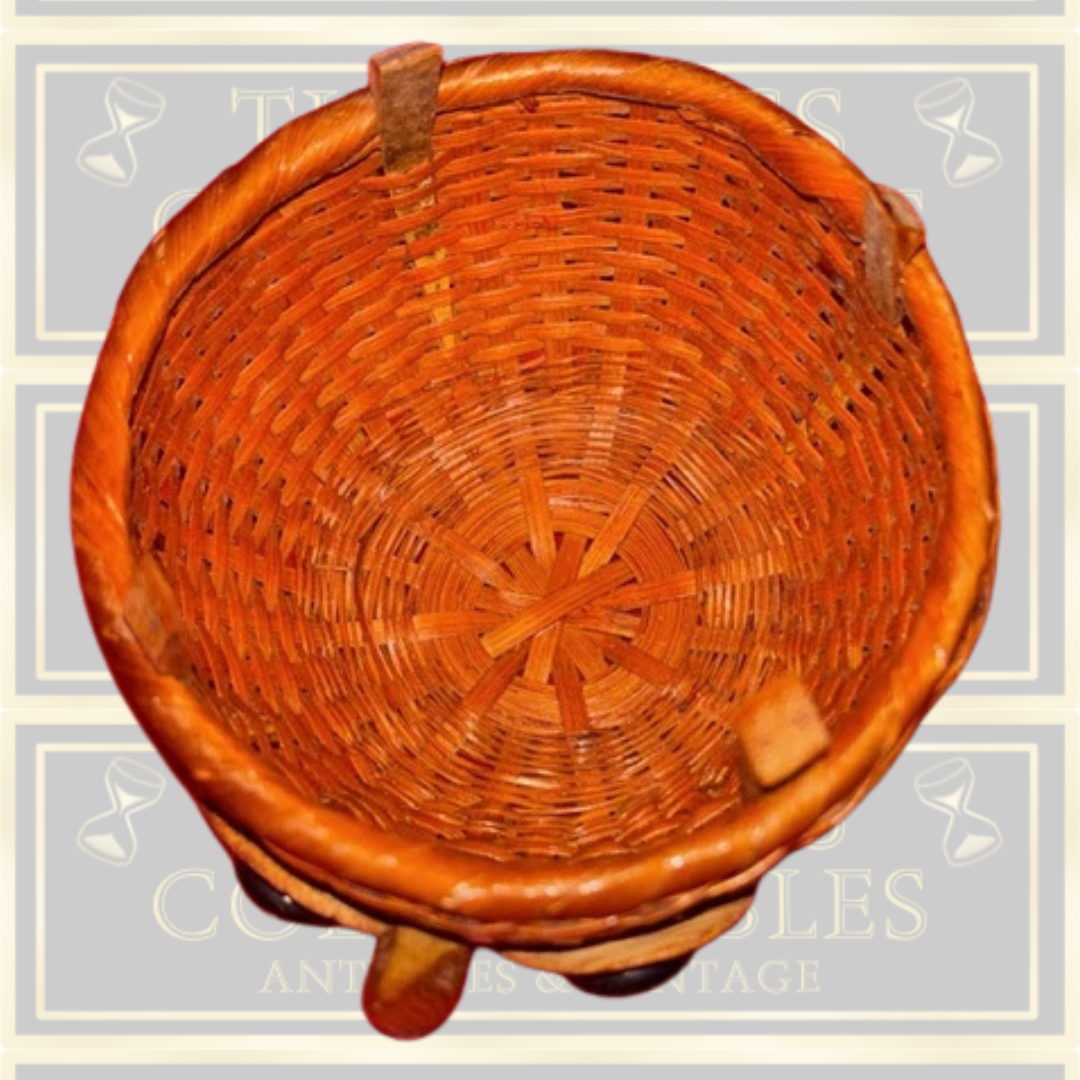 Vintage Woven Wicker Owl Lidded Basket