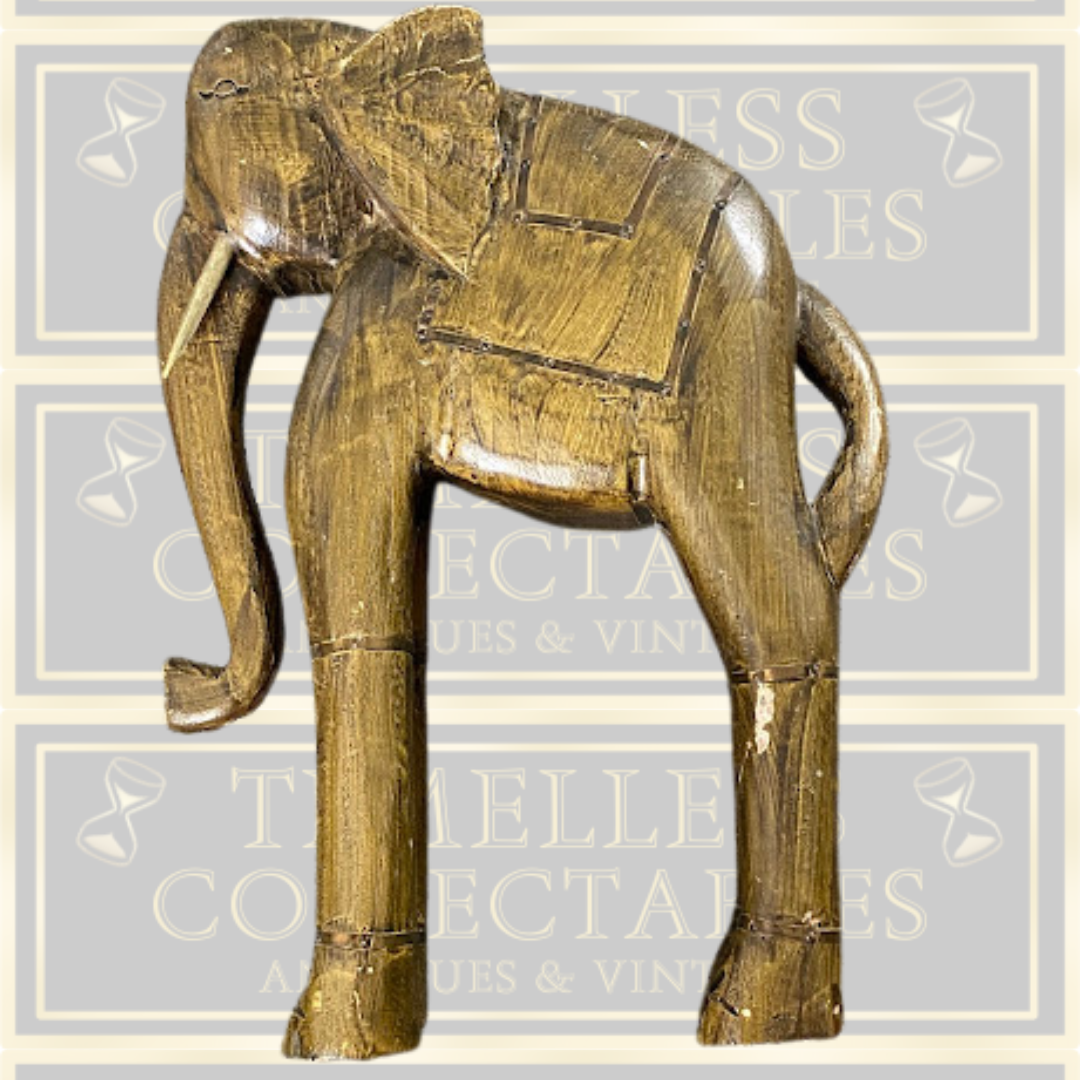 Vintage Hand-Carved Wooden & Brass Elephant