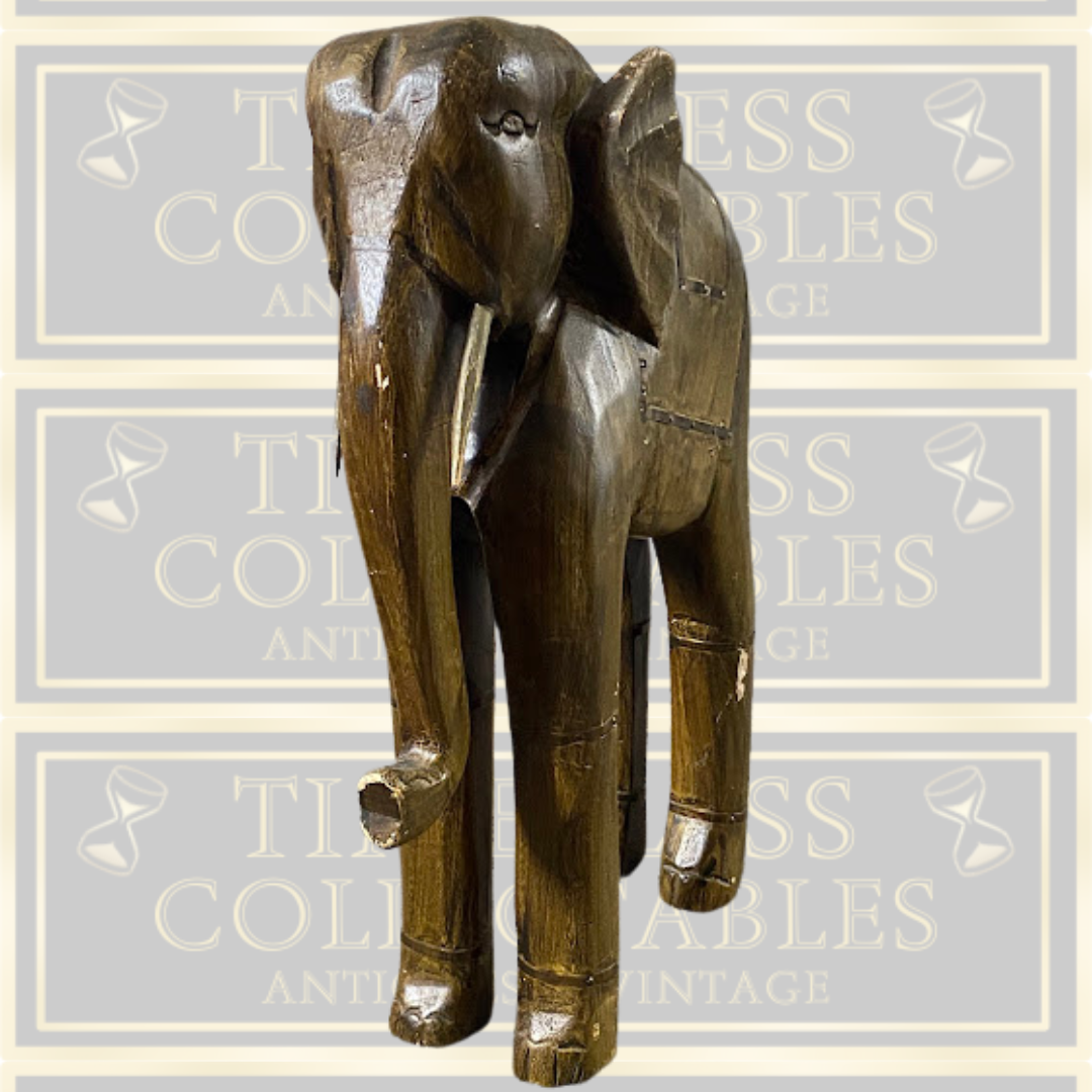 Vintage Hand-Carved Wooden & Brass Elephant