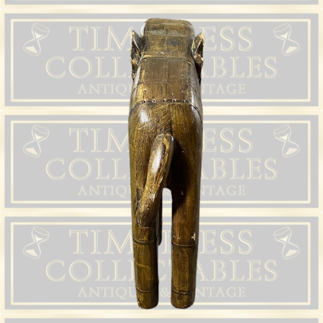 Vintage Hand-Carved Wooden & Brass Elephant