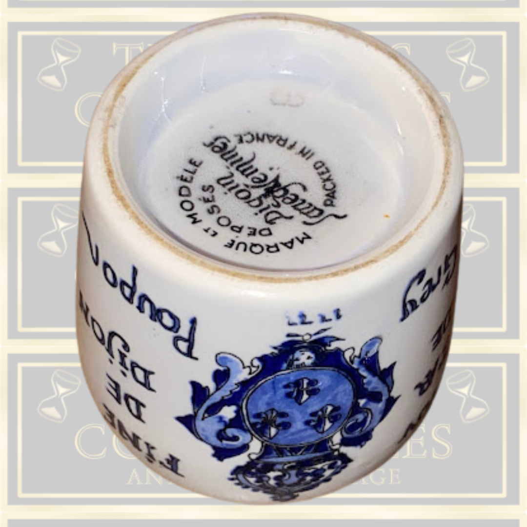 Vintage Grey Poupon Jar French Blue & White Mustard Pot