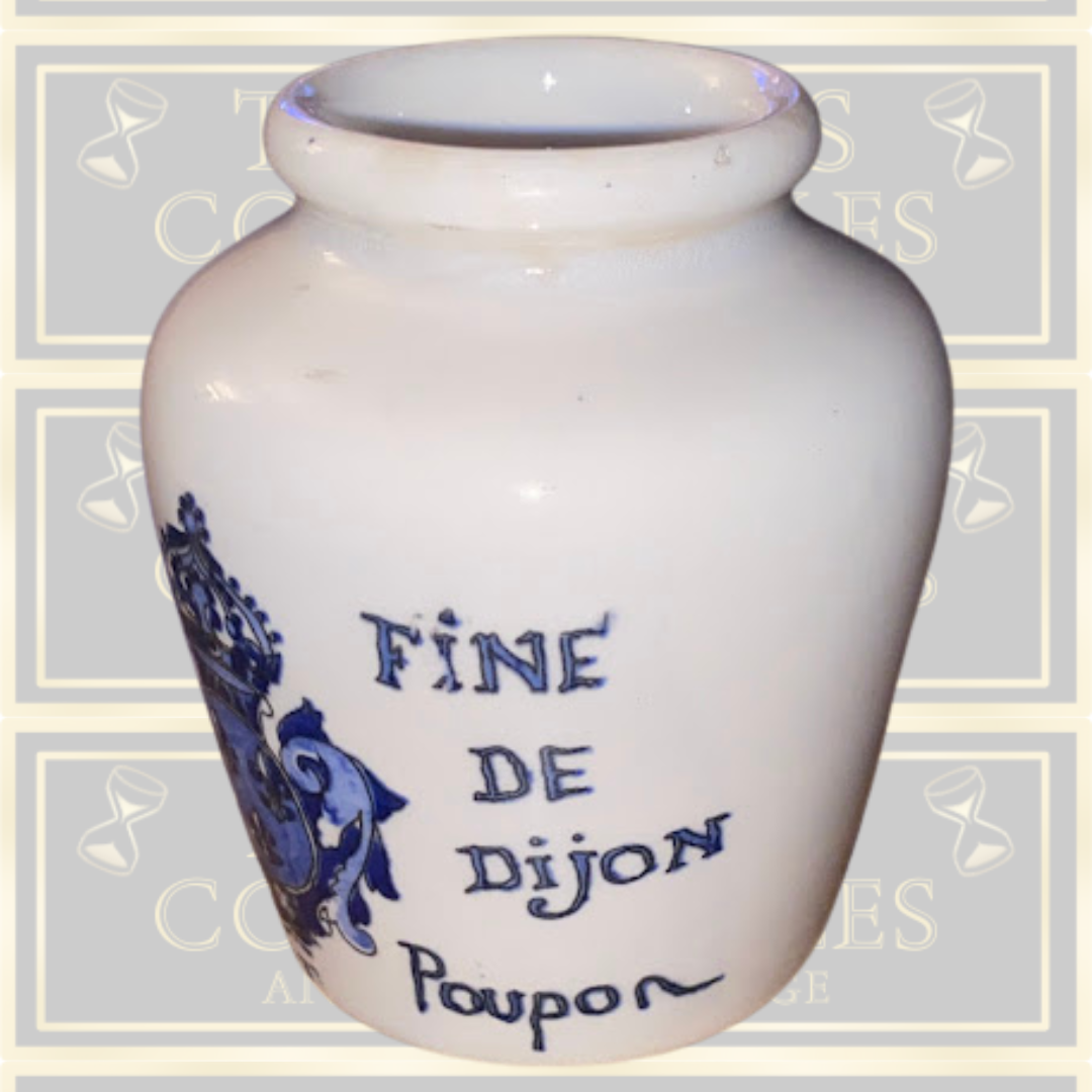 Vintage Grey Poupon Jar French Blue & White Mustard Pot