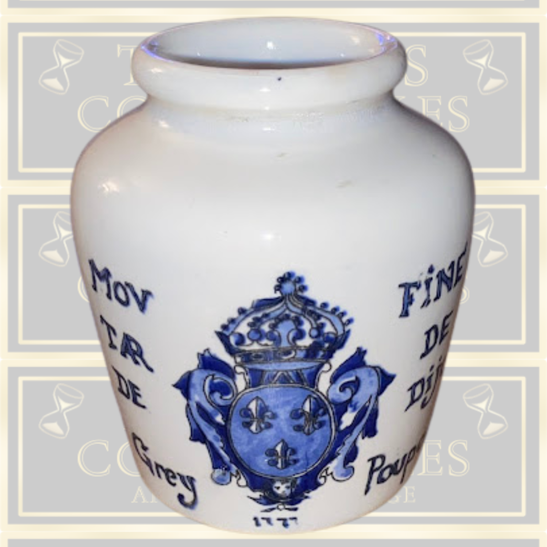 Vintage Grey Poupon Jar French Blue & White Mustard Pot