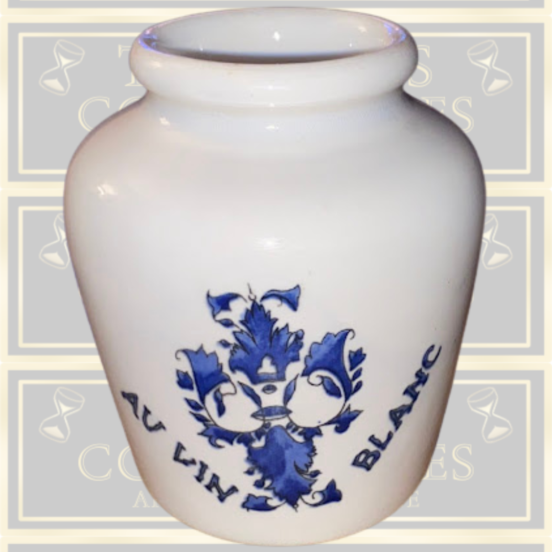Vintage Grey Poupon Jar French Blue & White Mustard Pot