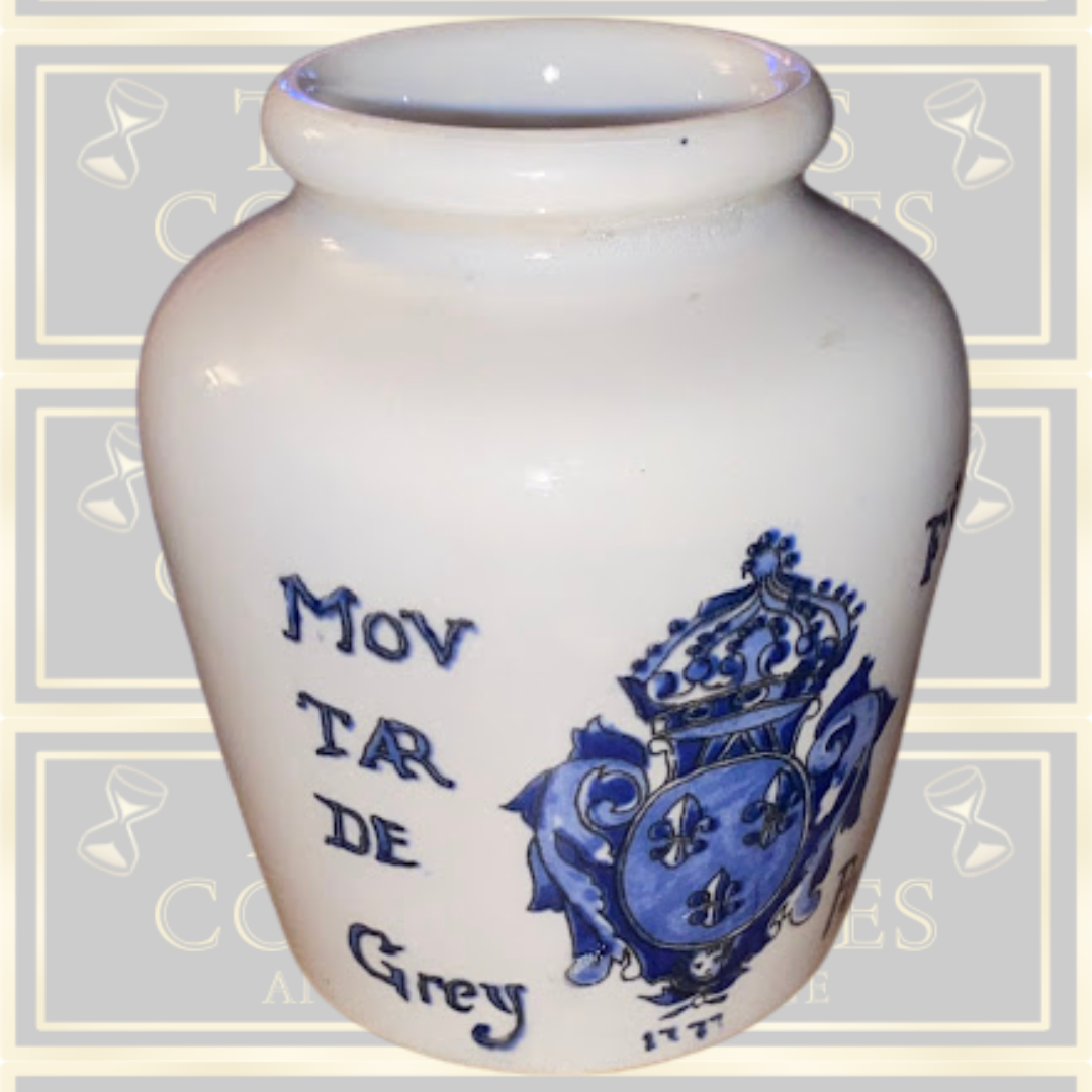 Vintage Grey Poupon Jar French Blue & White Mustard Pot