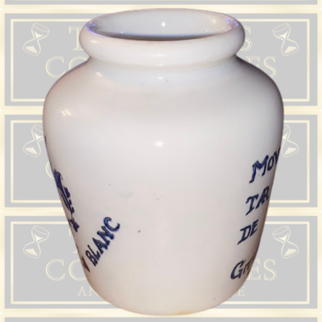 Vintage Grey Poupon Jar French Blue & White Mustard Pot