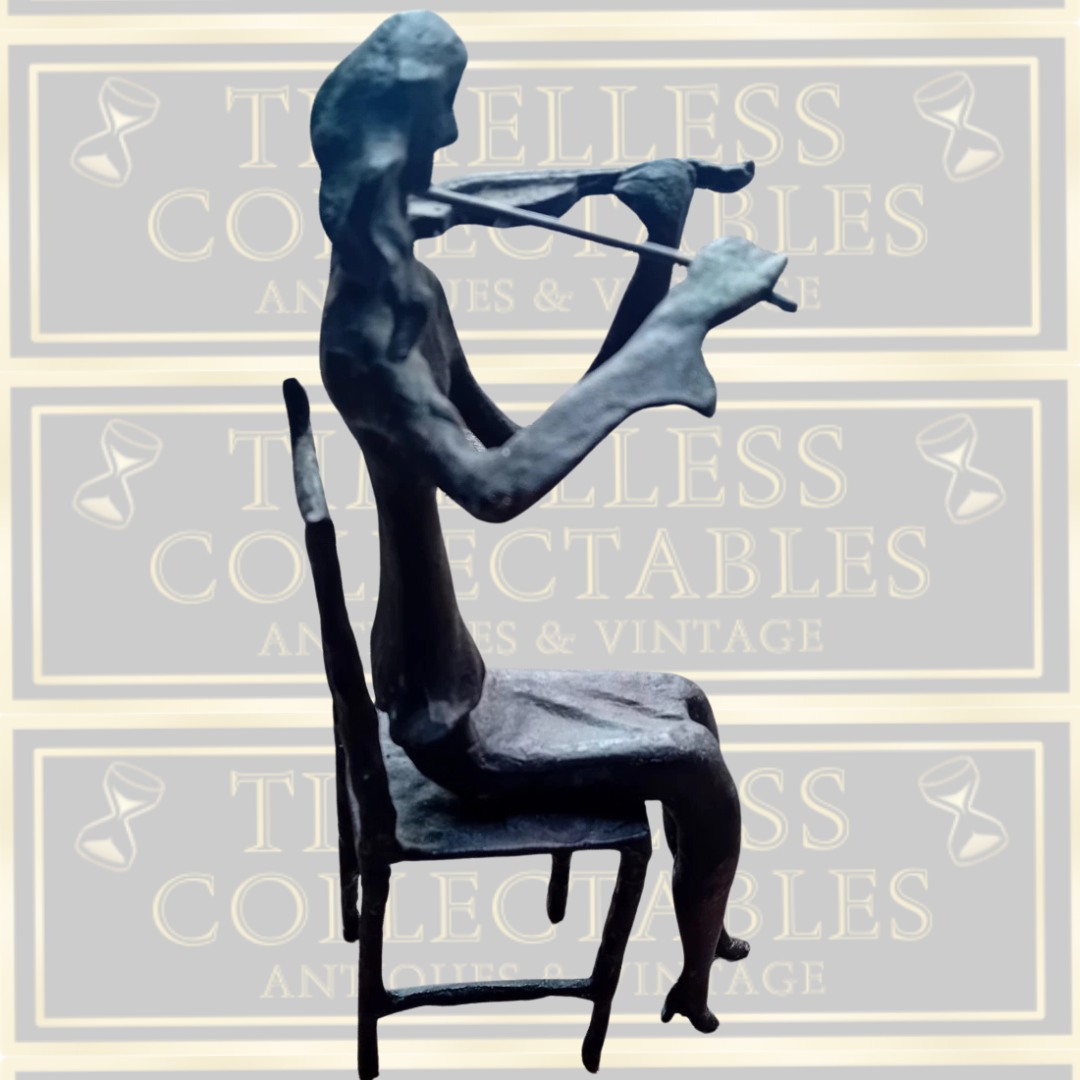 Vintage Bronze Brutalist Seated Violinist Sculpture