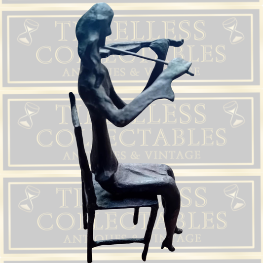 Vintage Bronze Brutalist Seated Violinist Sculpture