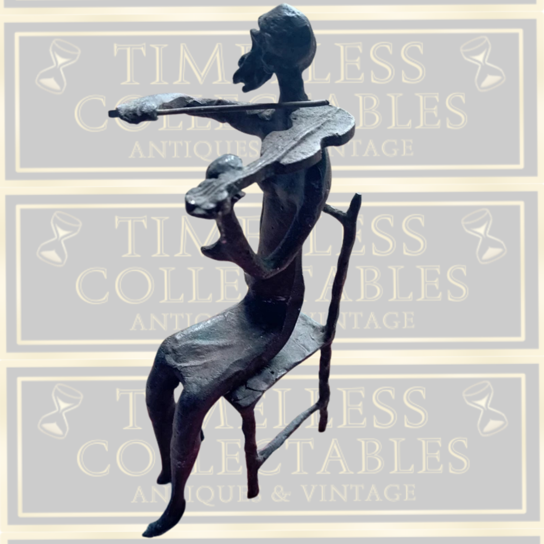 Vintage Bronze Brutalist Seated Violinist Sculpture
