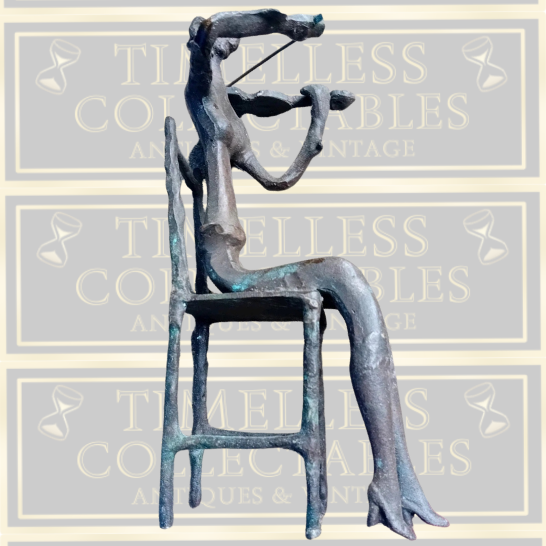 Vintage Bronze Brutalist Seated Violinist Sculpture