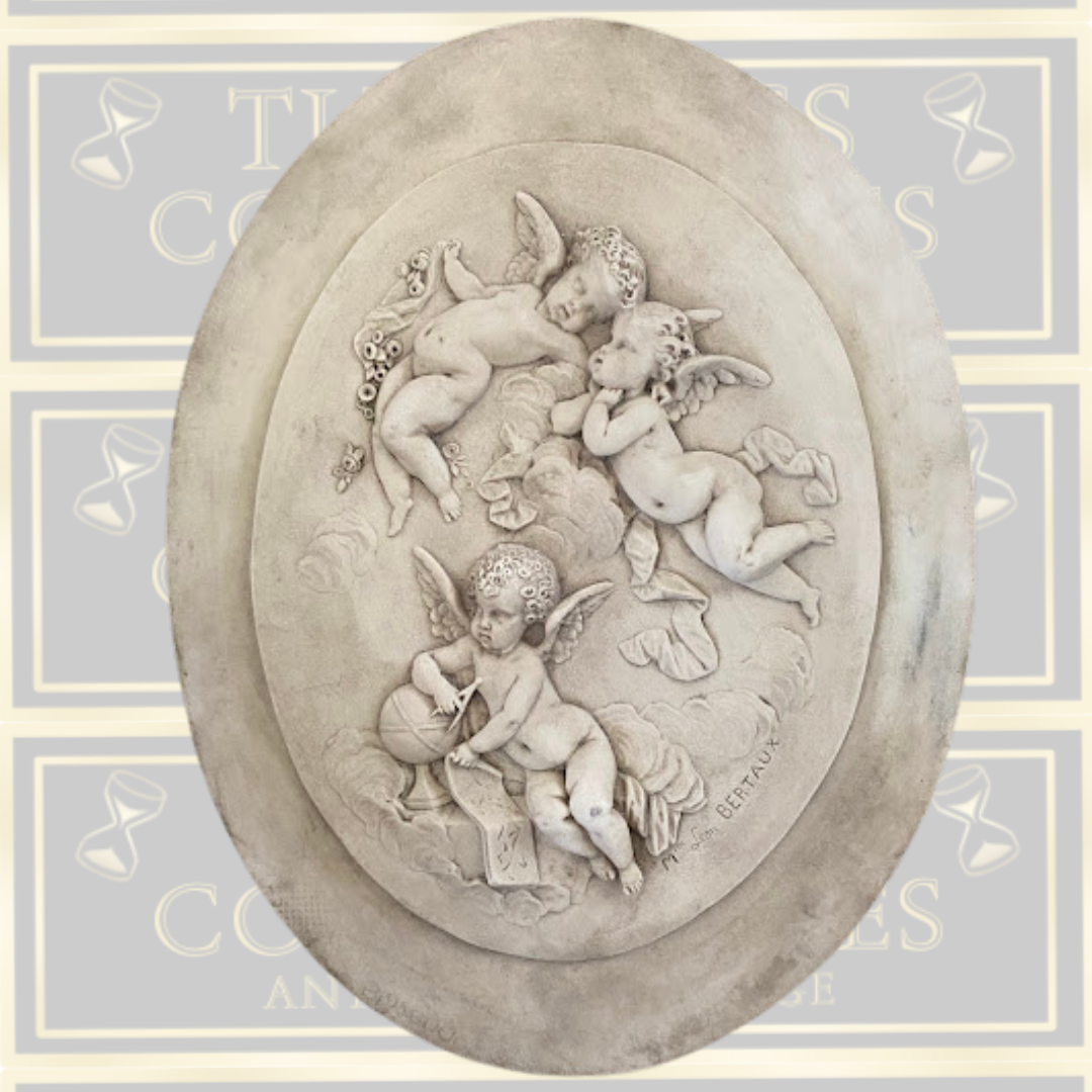 Vintage Pair Leon Bertaux Cherub Plaques