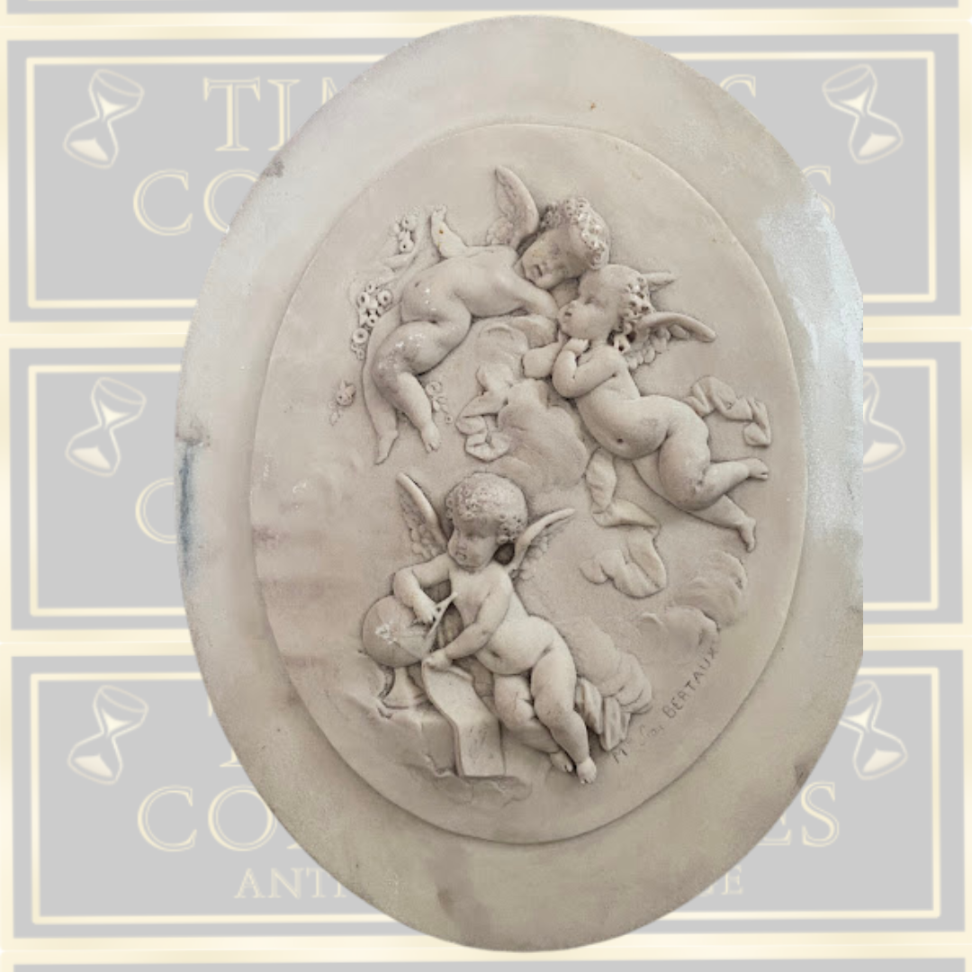 Vintage Pair Leon Bertaux Cherub Plaques