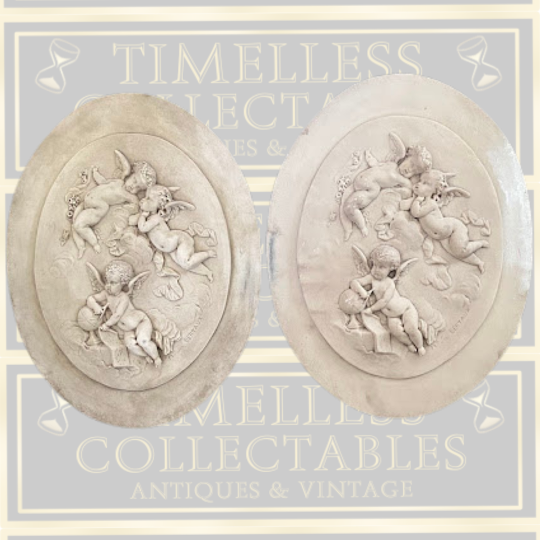 Vintage Pair Leon Bertaux Cherub Plaques