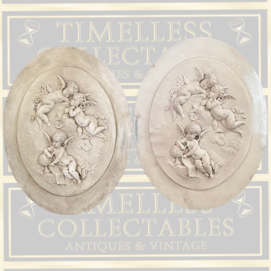Vintage Pair Leon Bertaux Cherub Plaques