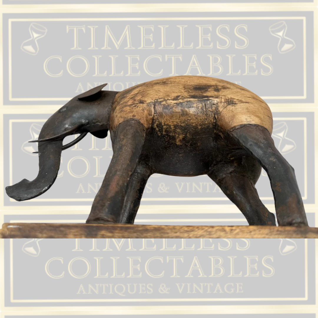 Vintage Handcrafted Indian Metal & Wood Elephant Sculpture