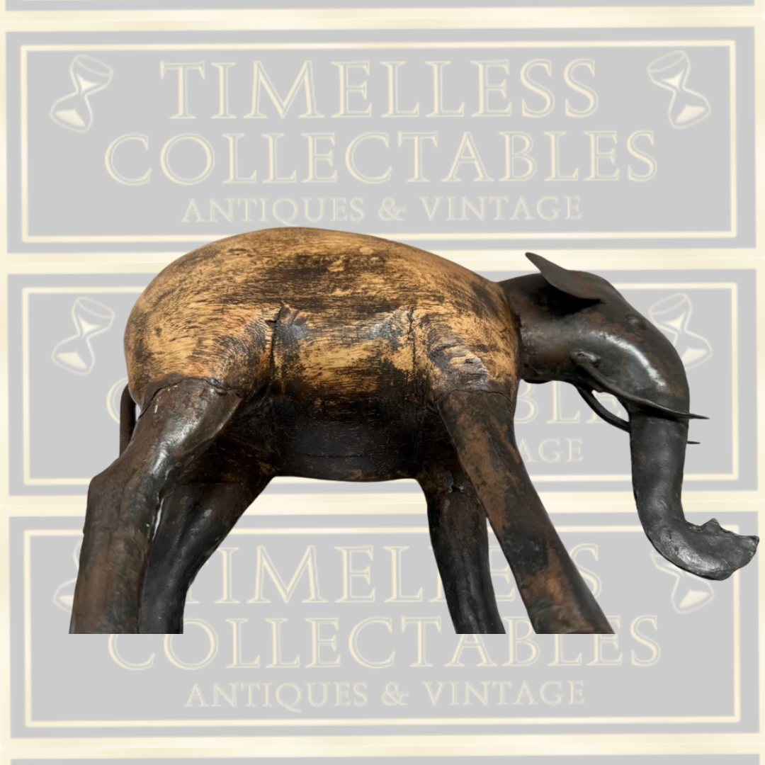 Vintage Handcrafted Indian Metal & Wood Elephant Sculpture