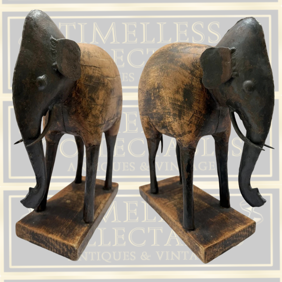 Vintage Handcrafted Indian Metal & Wood Elephant Sculpture
