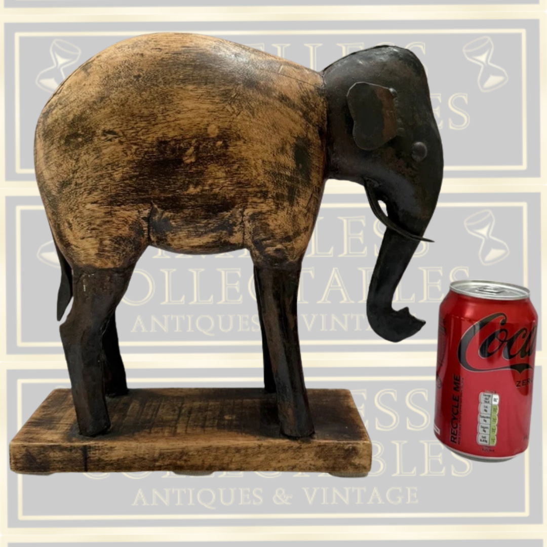 Vintage Handcrafted Indian Metal & Wood Elephant Sculpture