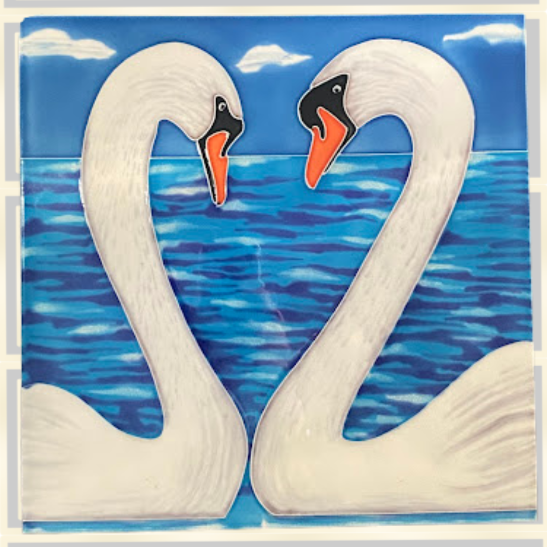 Hand-Painted Large Swan Art Tile