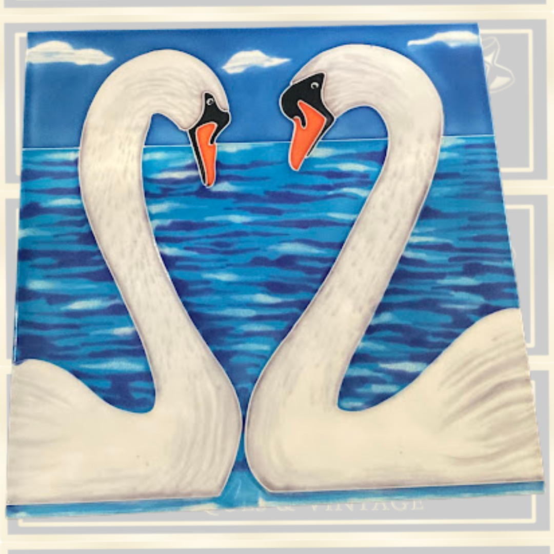 Hand-Painted Large Swan Art Tile
