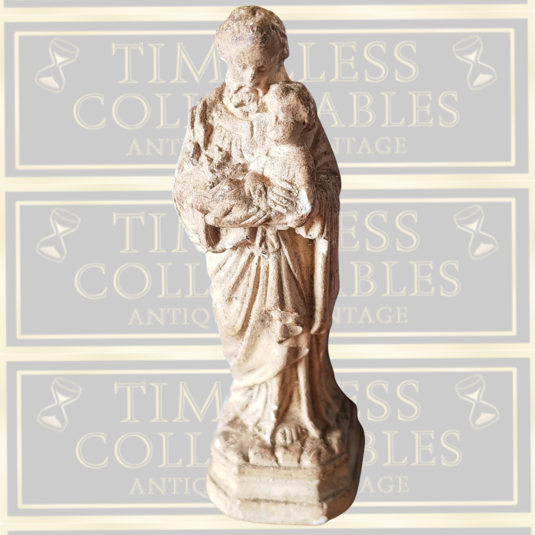 Antique French Chalkware Statue Saint Joseph Holding Infant Jesus