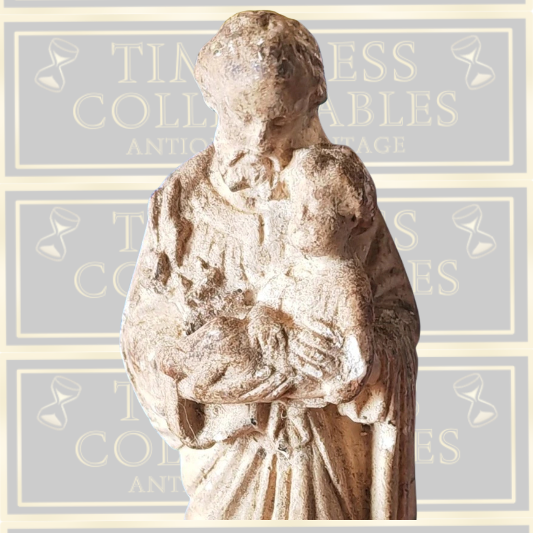 Antique French Chalkware Statue Saint Joseph Holding Infant Jesus