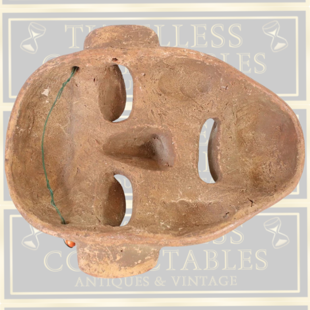 Vintage Aztec Hand Painted Clay Mask