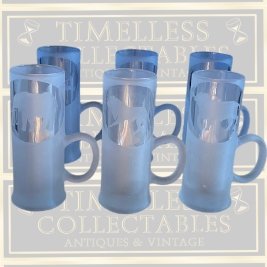 Vintage Frosted French Etched African Animal Silhouettes Glasses